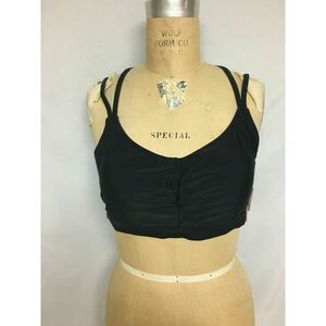 NWT GO GOSSIP Women's Black Stretch Scoop Neck Ruched Strappy Swimsuit Top S